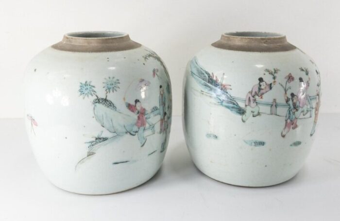 19th century chinese chinoiserie famille rose ginger jars set of 2 5