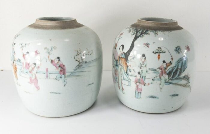 19th century chinese chinoiserie famille rose ginger jars set of 2 7