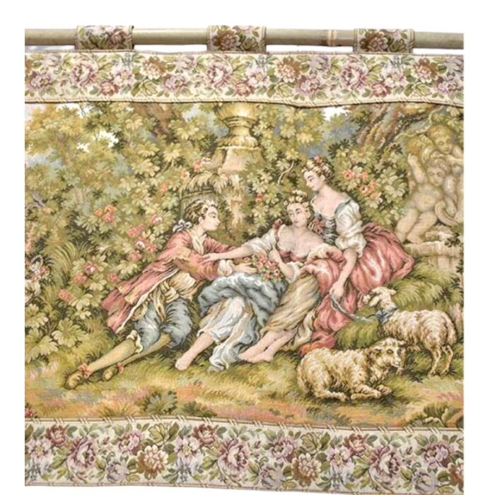 19th century european wall tapestry with motifs of young peasant couples of the time 3