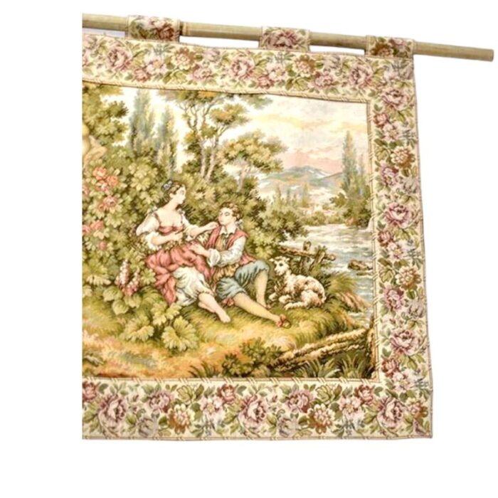 19th century european wall tapestry with motifs of young peasant couples of the time 6