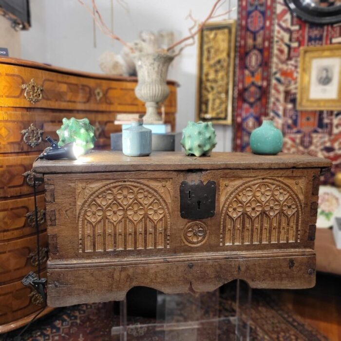 19th century gothic chest in oak wood north of castile 5072