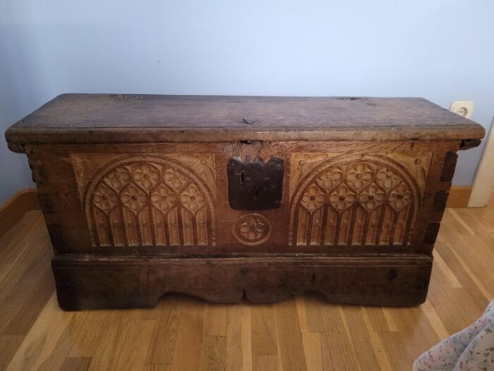 19th century gothic chest in oak wood north of castile 6138