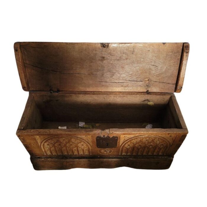 19th century gothic chest in oak wood north of castile 7948