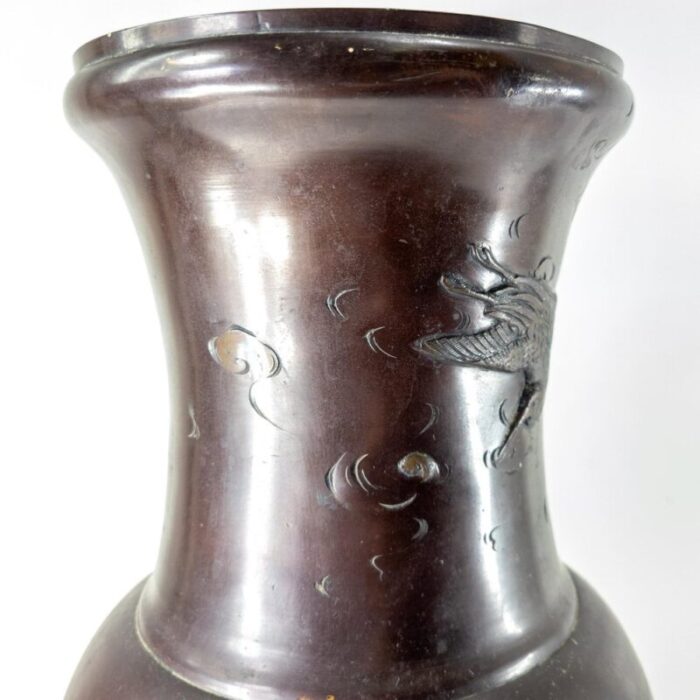 19th century japanese meiji bronze vase with cranes and birds 7