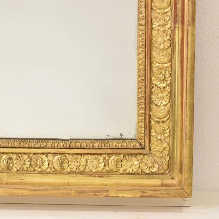 19th century louis philippe rectangular gold leaf wall mirror with flowers 4