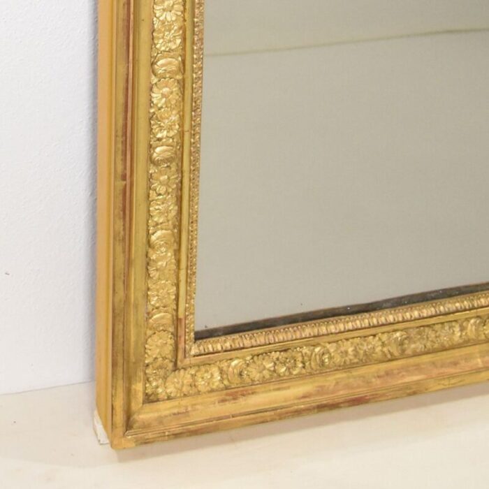 19th century louis philippe rectangular gold leaf wall mirror with flowers 5