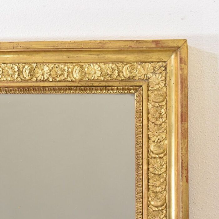 19th century louis philippe rectangular gold leaf wall mirror with flowers 6