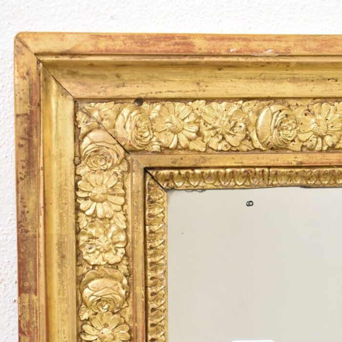 19th century louis philippe rectangular gold leaf wall mirror with flowers 7