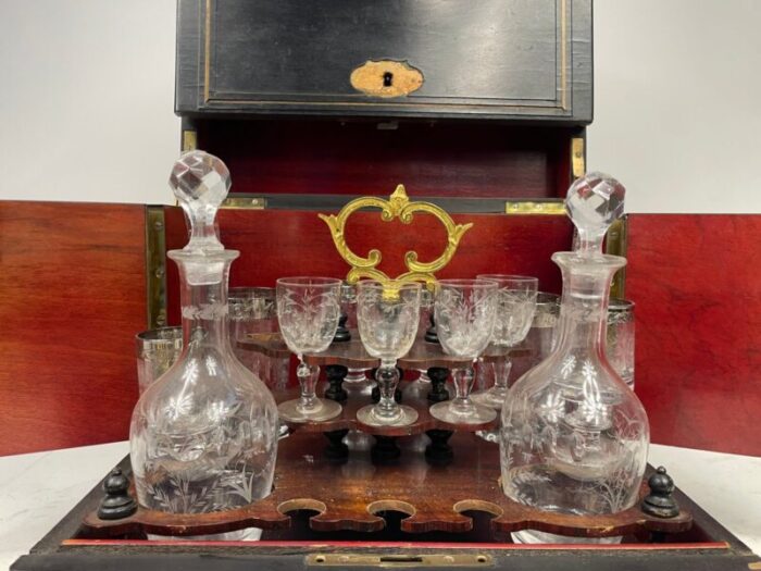 19th century scrigno carriage liqueur holder set 2