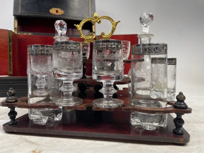 19th century scrigno carriage liqueur holder set 3