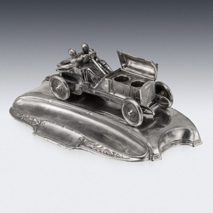 20th century german silver plated novelty racing car inkwell 1930s 23