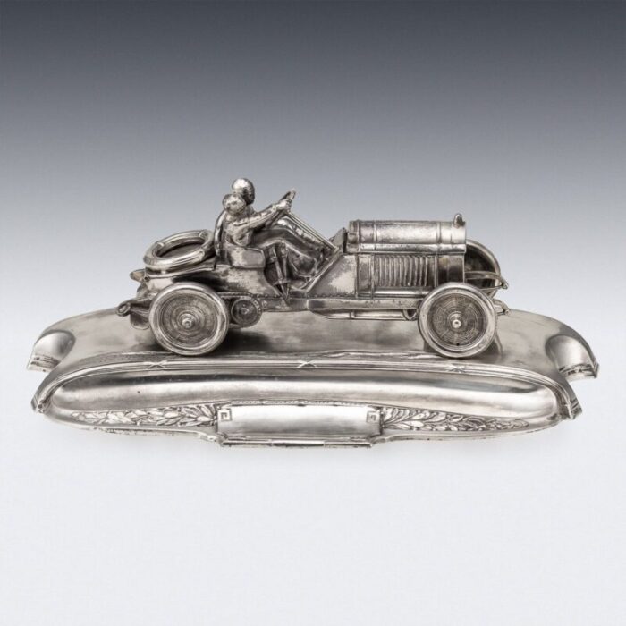 20th century german silver plated novelty racing car inkwell 1930s 26