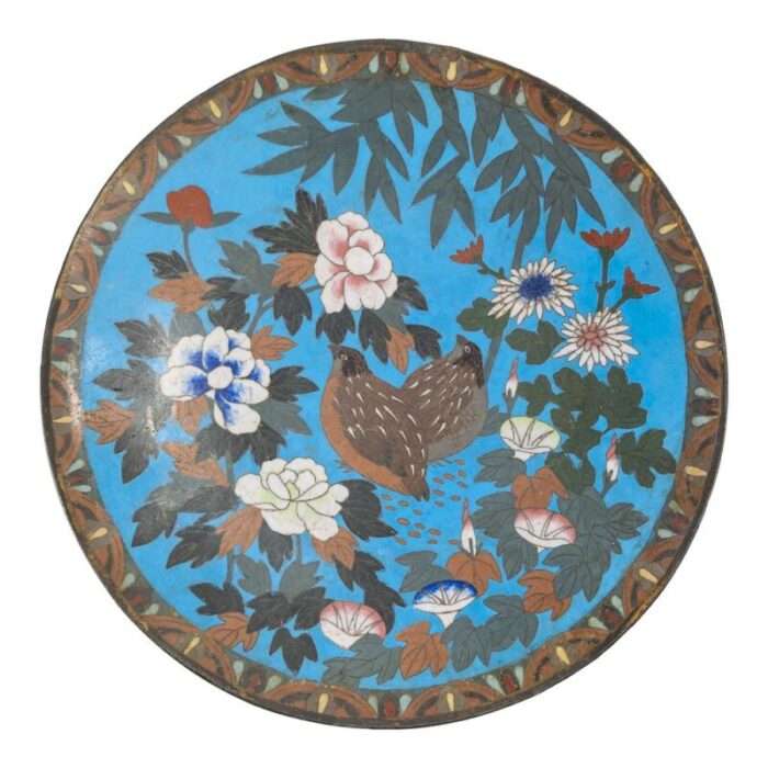 20th century japanese cloisonne enamel charger with grouse 1