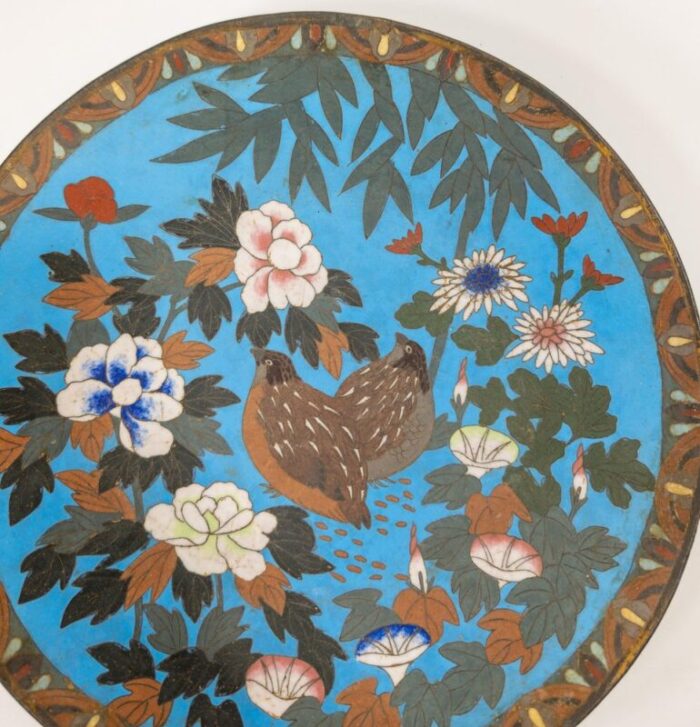 20th century japanese cloisonne enamel charger with grouse 2