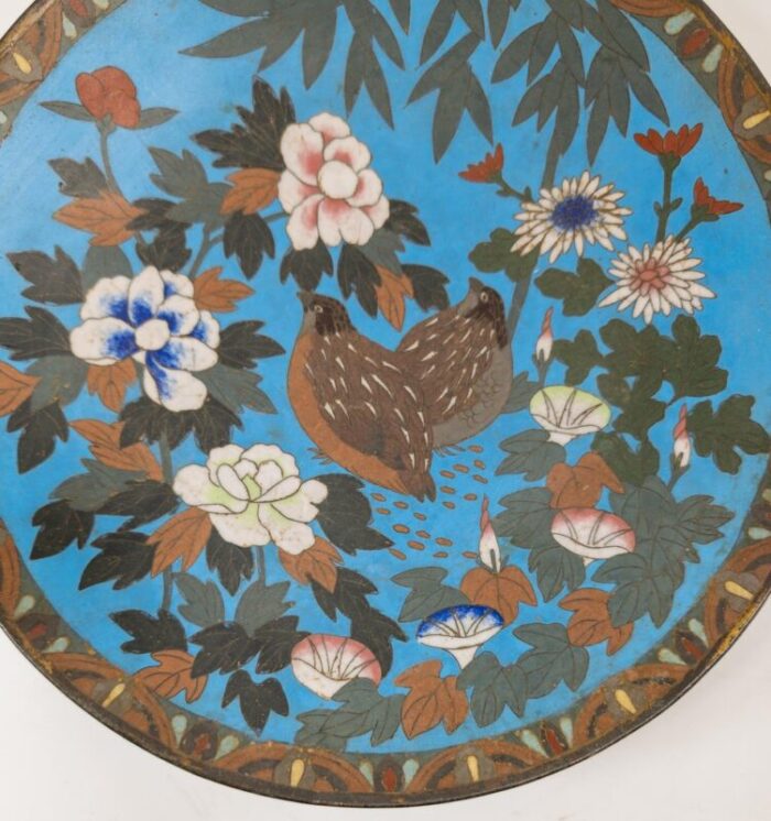 20th century japanese cloisonne enamel charger with grouse 4