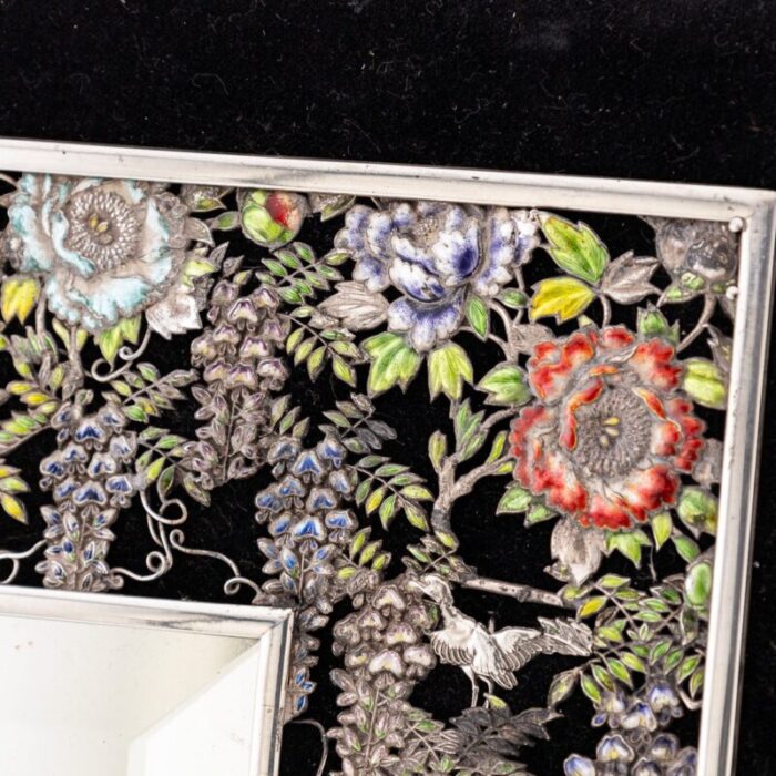 20th century japanese silver shaded enamel wall mirror 1900s 13