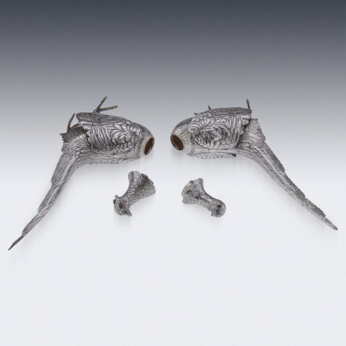 20th century silver pheasant statues 1930s set of 2 33