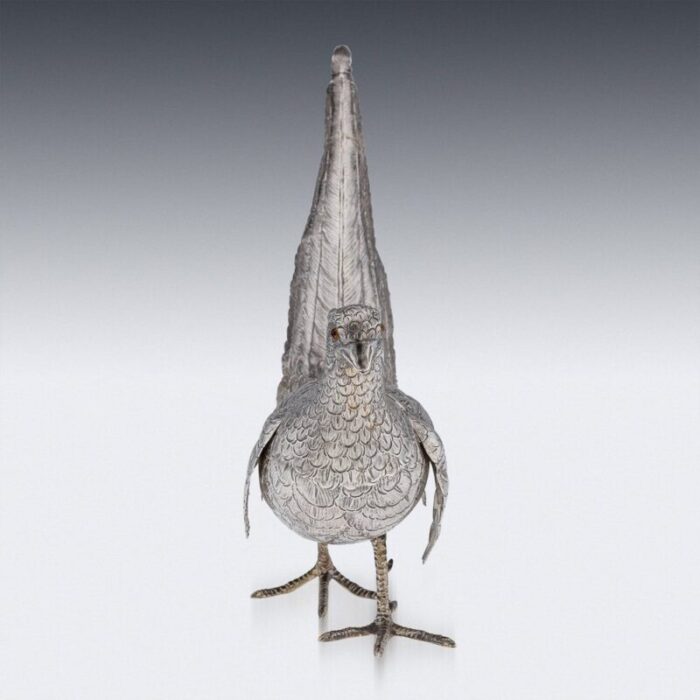 20th century silver pheasant statues 1930s set of 2 35