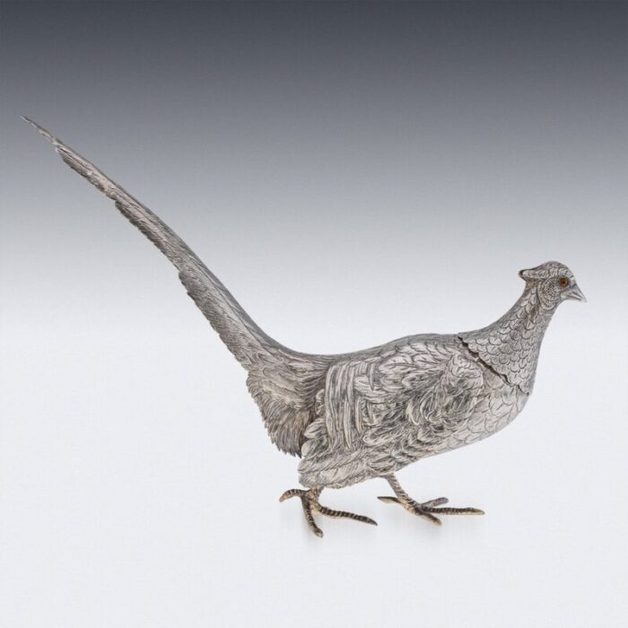 20th century silver pheasant statues 1930s set of 2 36