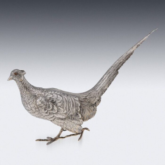 20th century silver pheasant statues 1930s set of 2 37