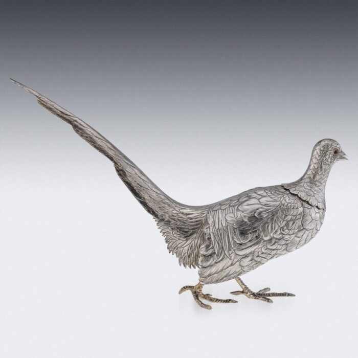 20th century silver pheasant statues 1930s set of 2 40