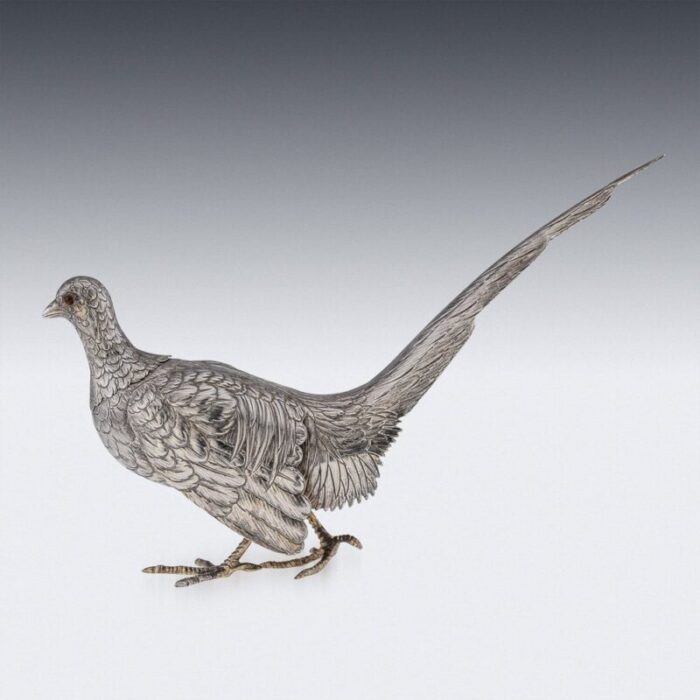 20th century silver pheasant statues 1930s set of 2 42