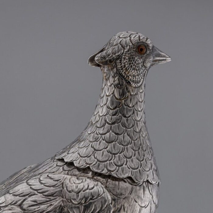 20th century silver pheasant statues 1930s set of 2 9