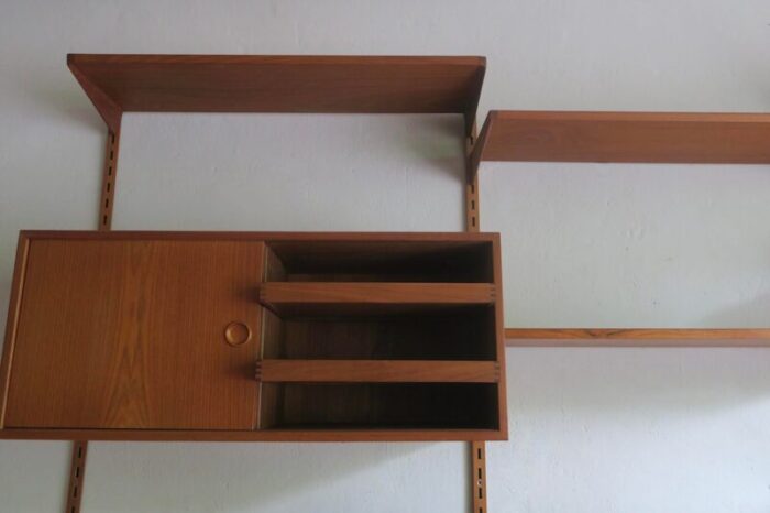 3 bay teak modular wall shelf system with desk and light by kai kristiansen for fm mbler denmark 1960s 6312