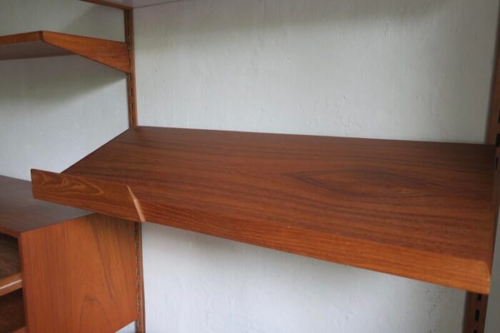 3 bay teak modular wall shelf system with desk and light by kai kristiansen for fm mbler denmark 1960s 7385