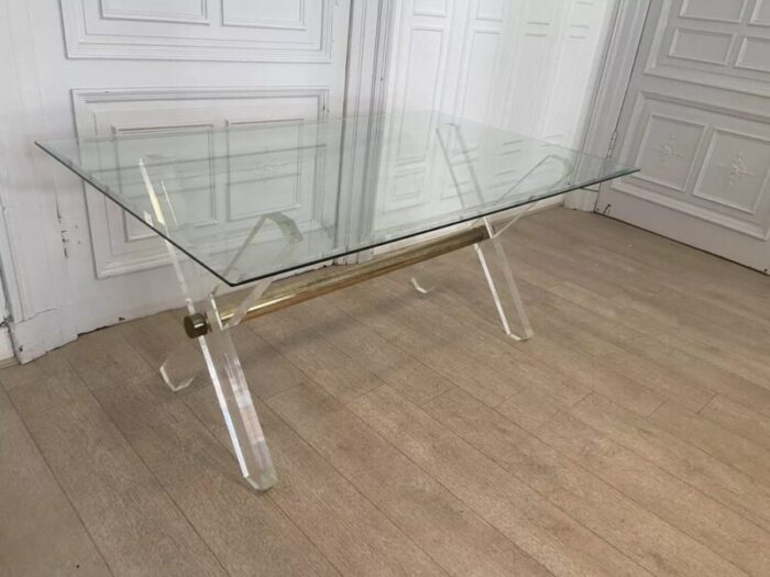 acrylic glass gilded metal and beveled glass side table 1970s 0526