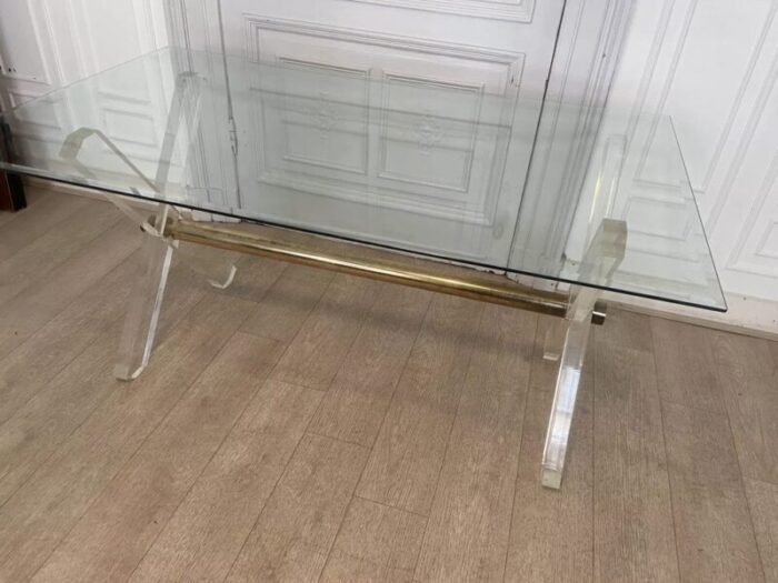 acrylic glass gilded metal and beveled glass side table 1970s 0703