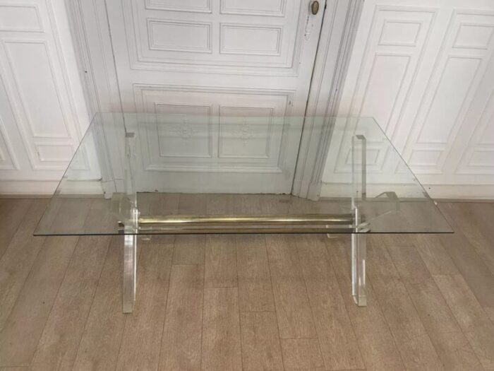 acrylic glass gilded metal and beveled glass side table 1970s 1067