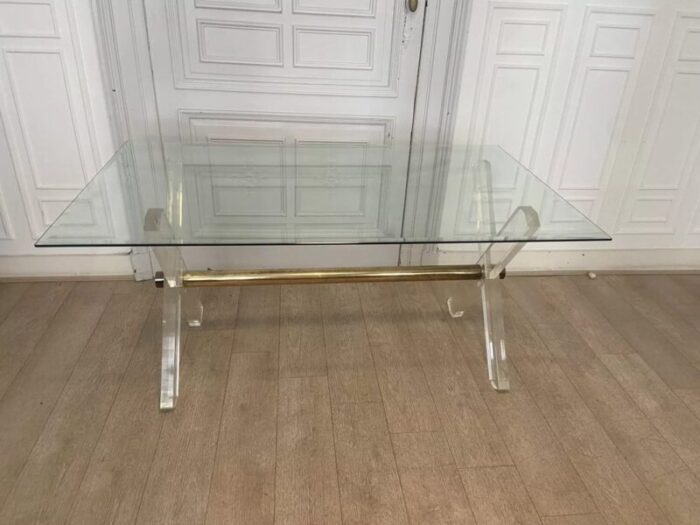 acrylic glass gilded metal and beveled glass side table 1970s 2306