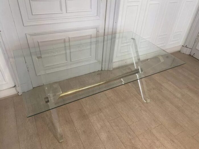 acrylic glass gilded metal and beveled glass side table 1970s 4671