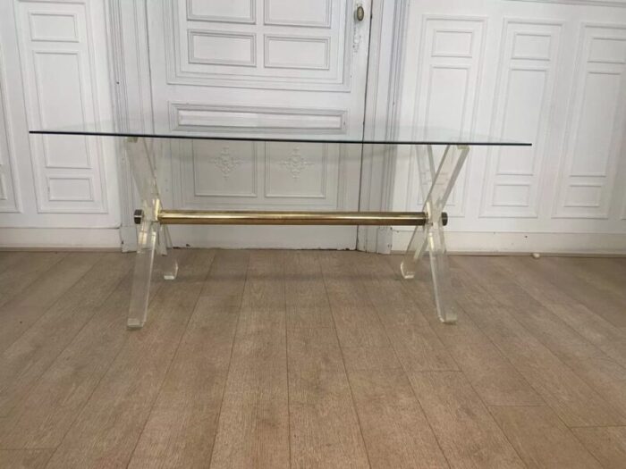 acrylic glass gilded metal and beveled glass side table 1970s 9067