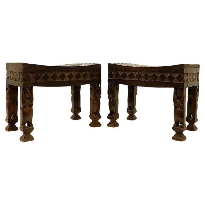 african carved wood stools set of 2 4720