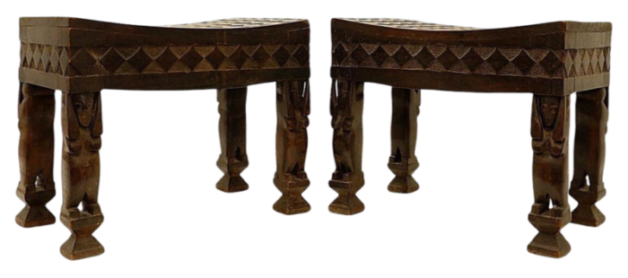 african carved wood stools set of 2 6635