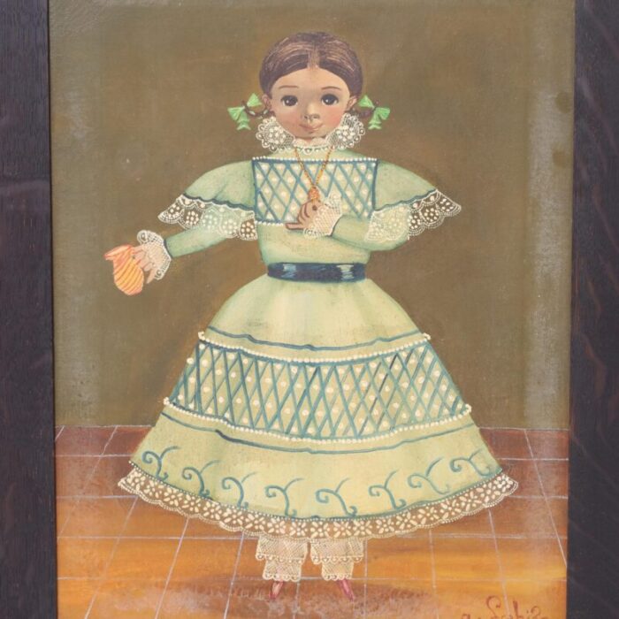 agapito labios folk art oil painting on canvas of a girl in a dress 9988