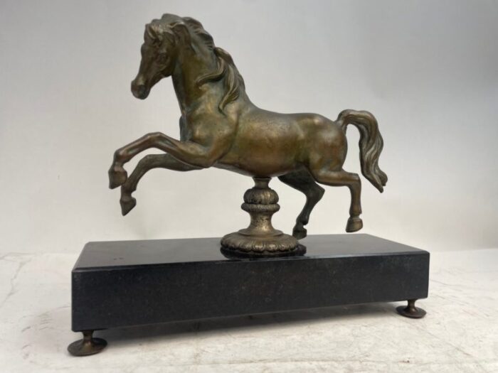 antique bronze horse with marble granite base 1920s 1