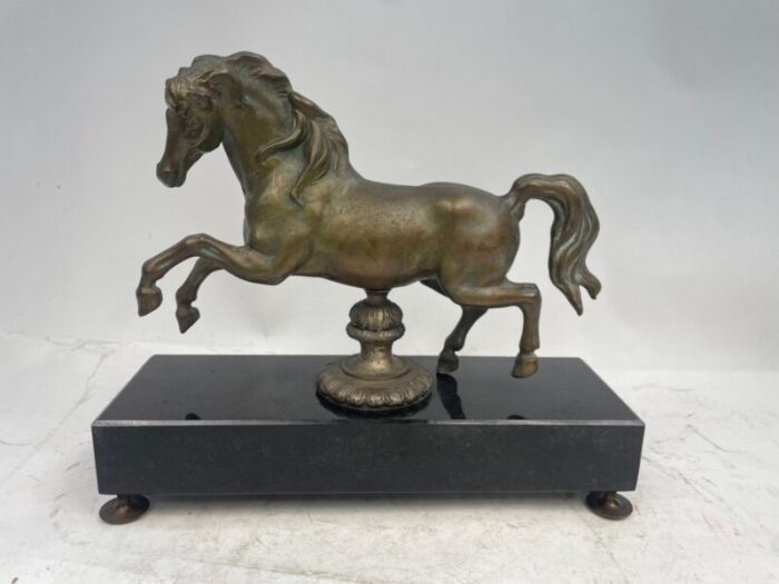 antique bronze horse with marble granite base 1920s 4