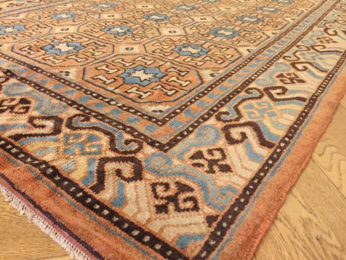 antique chinese brown and blue khotan rug 1870s 11