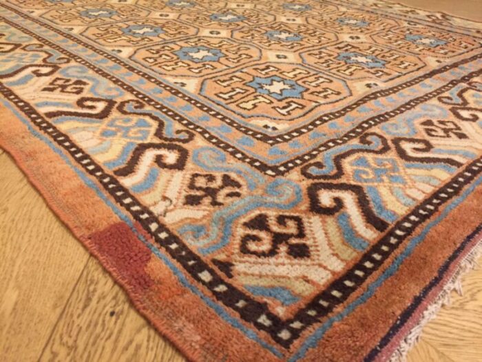 antique chinese brown and blue khotan rug 1870s 12