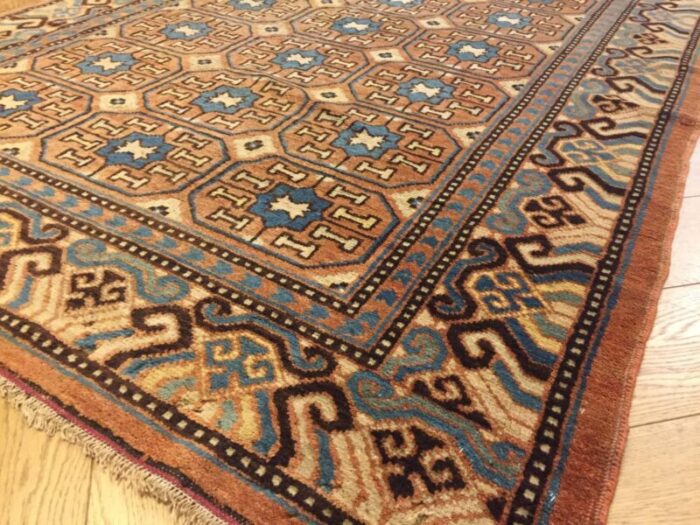 antique chinese brown and blue khotan rug 1870s 14