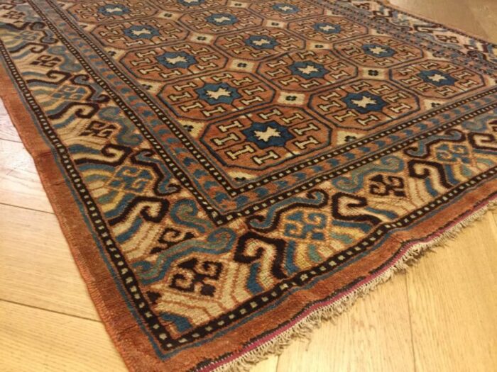 antique chinese brown and blue khotan rug 1870s 15