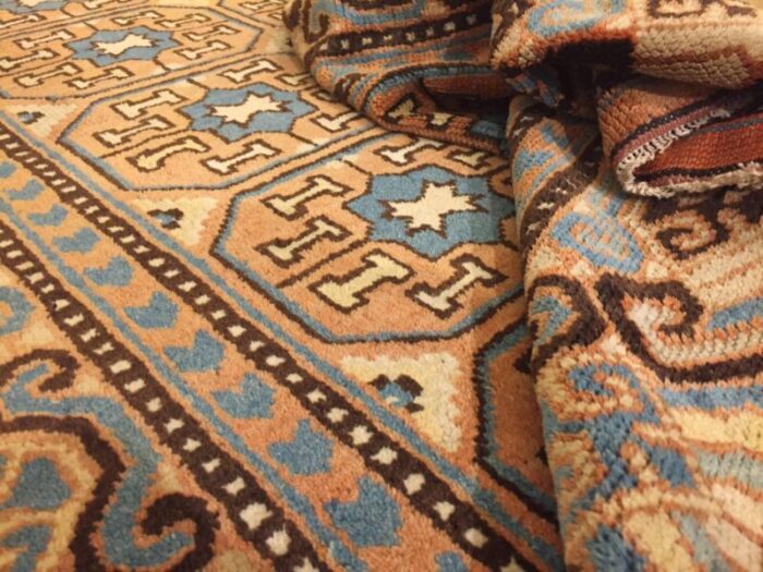 antique chinese brown and blue khotan rug 1870s 8