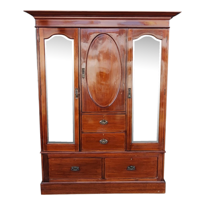 antique edwardian inlaid mahogany bedroom armoire wardrobe compactum c1900 2253