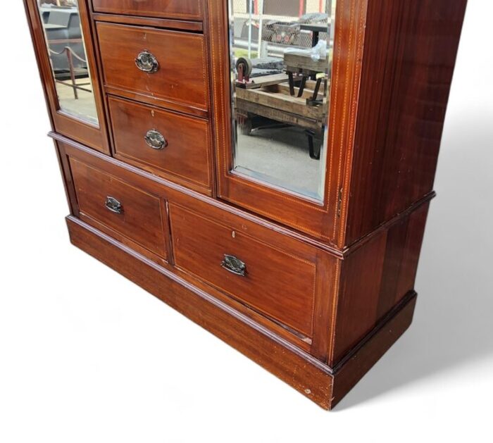 antique edwardian inlaid mahogany bedroom armoire wardrobe compactum c1900 4642