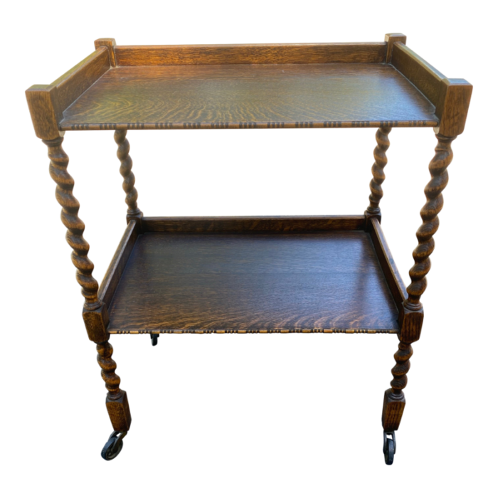 antique english oak barley twist trolley bar cart 9353