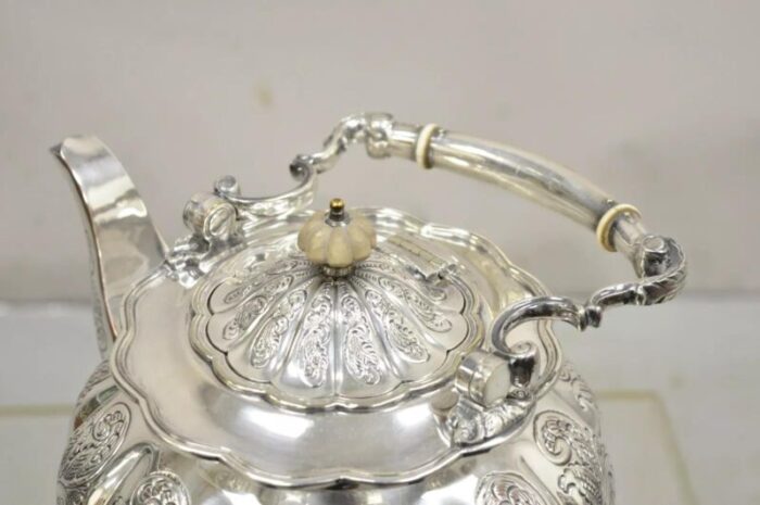 antique english victorian ps co silver plated tipping tea pot on warming base 5048