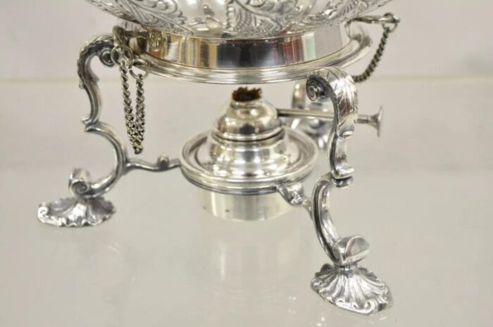 antique english victorian ps co silver plated tipping tea pot on warming base 6523